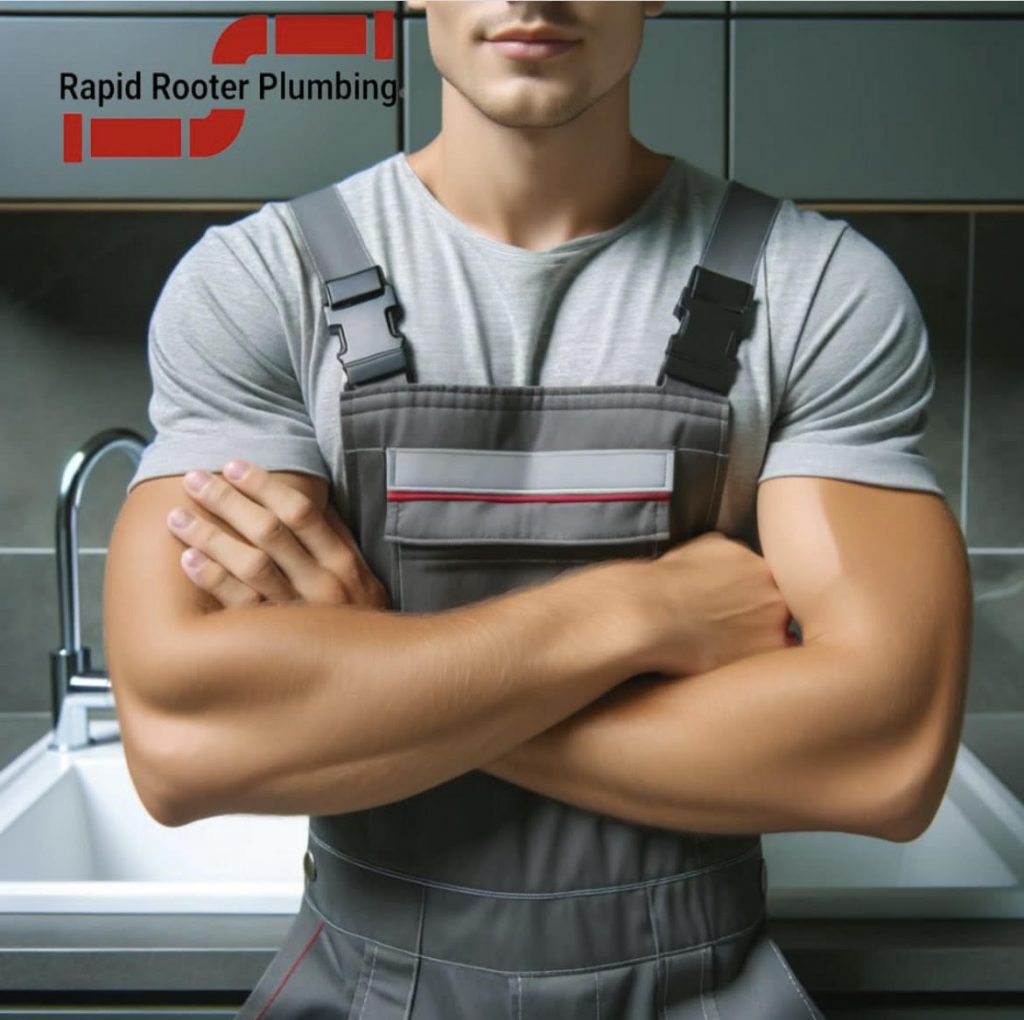 The Plumber has his arms crossed while he stands in front of the sink.