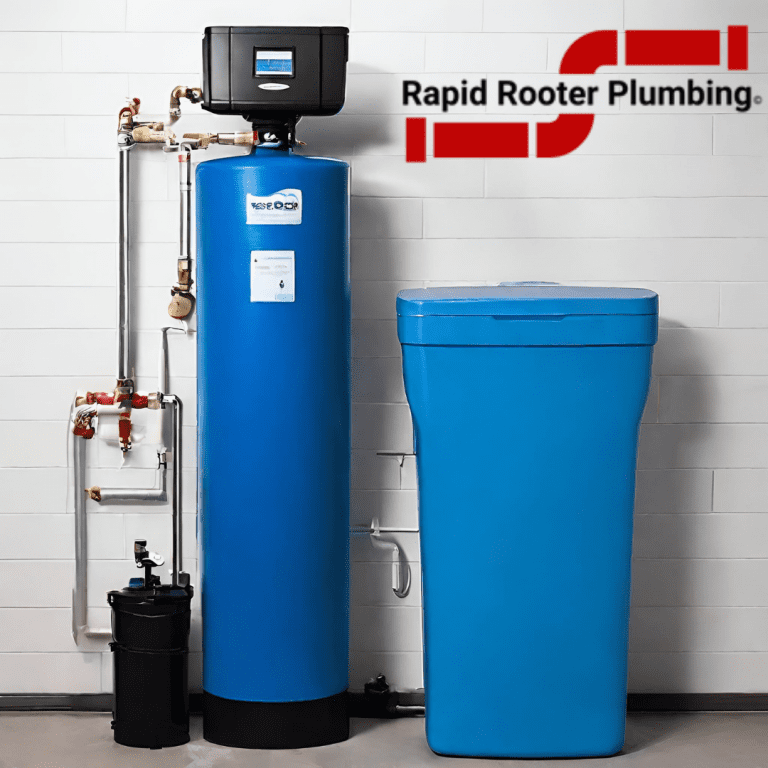 Picture of a water softener in front of a wall.