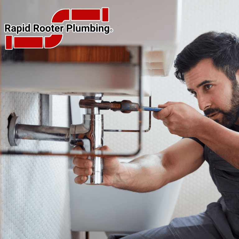 Picture of man fixing the pipe under his sink.